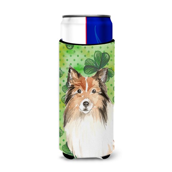 Carolines Treasures CK1790MUK Shamrocks Sheltie Michelob Ultra Hugger for slim cans  Slim Can multicolor