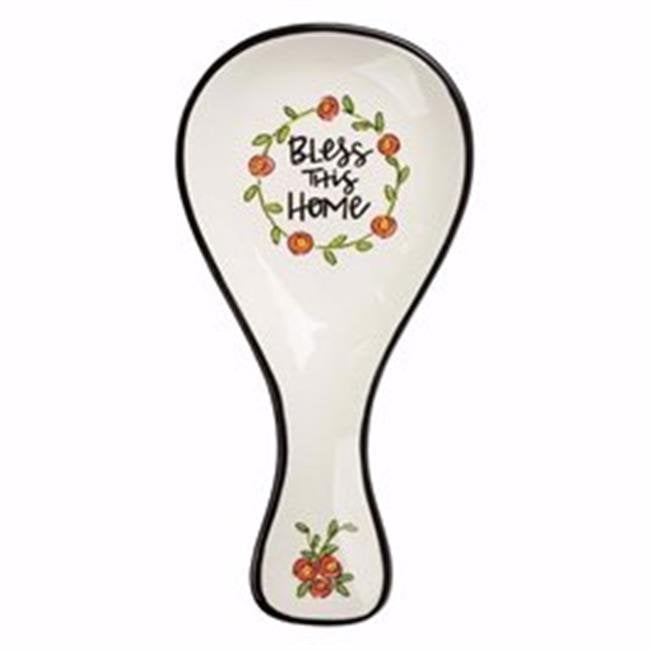 Large Ceramic Spoon Rest Bless This Home with Fun Artwork by Brownlow Gifts 