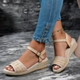 thumbnail image 3 of Rokment Women's Beach Espadrilles Wedge Sandals Breathable Comfortable Woven Linen Geometric Open Toe Ankle Strap Platform Low Heels Dressy Summer Shoes for Vacation Yellow Size 8, 3 of 5