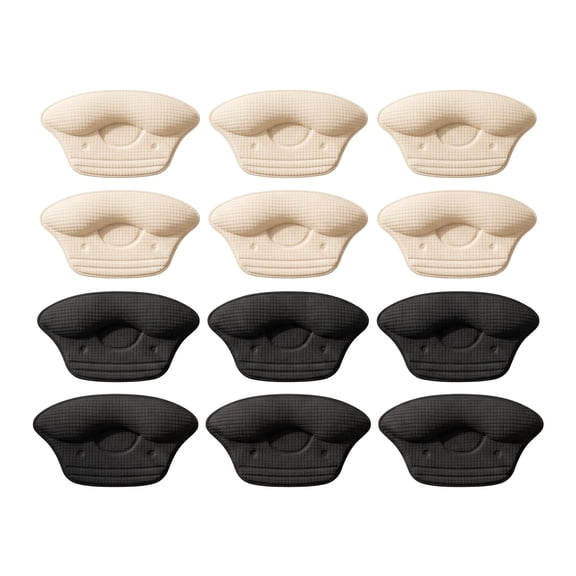 6 Pairs 9mm Black & Beige Heel Grips, Non-Slip Shoe Inserts Prevent Blisters Rubbing Pain for Women