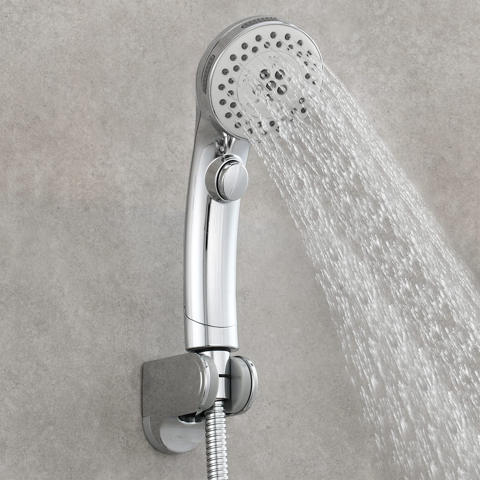 On/Off Shower Head RV ABS,High Pressure 5 Setting Hand Held Shower Head with Hose and Holder,Chrome
