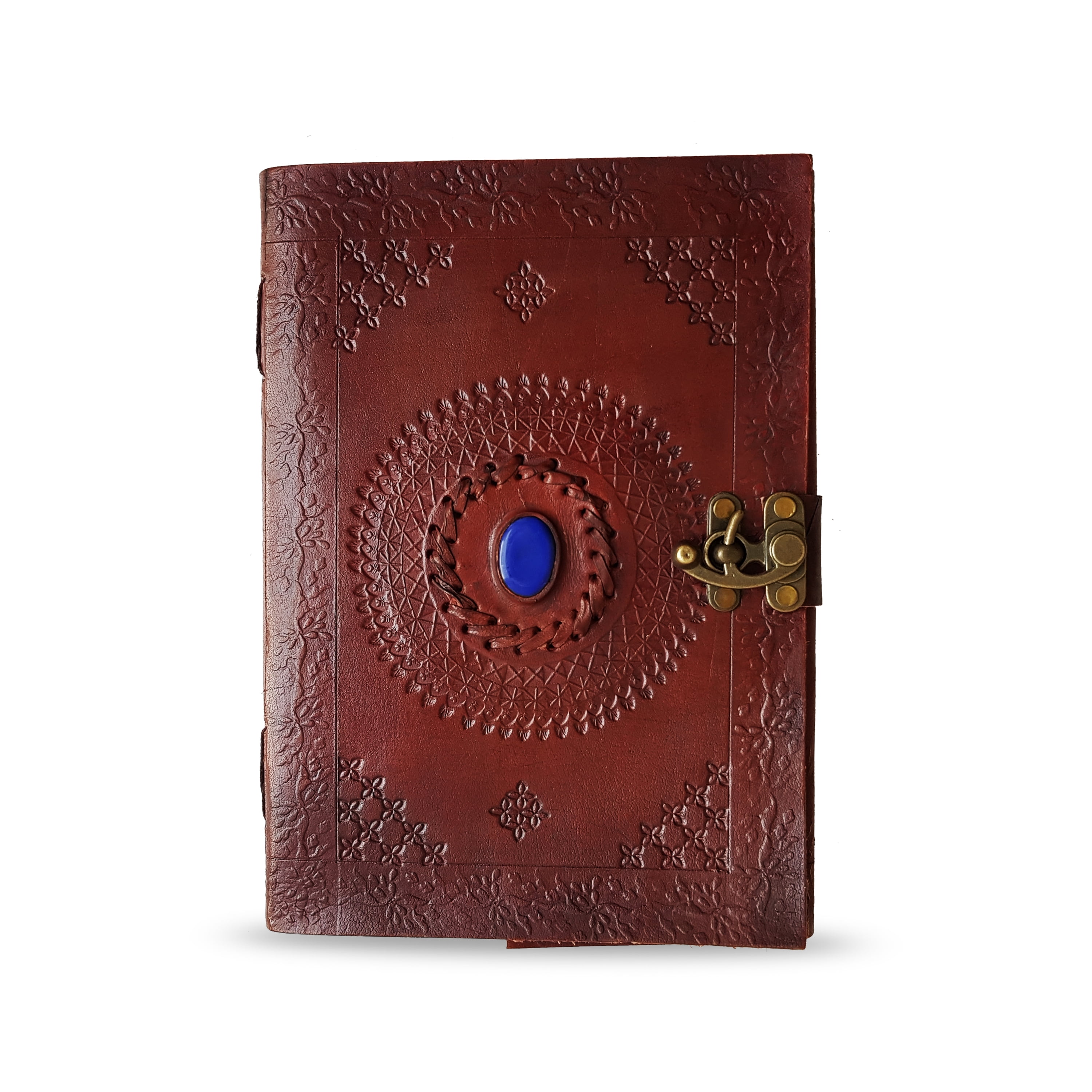 10' Leather Journal with clasp & stone Writing Pad Blank Notebook Handmade Notepad Men & Women Unlined Paper Sketchbook Travel Diary To Write Book Of Shadows Refillable Grimoire