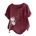 thumbnail image 4 of Mujeres manga corta casual cuello redondo impreso botón suelto túnica camisa blusa tops Pompotops  hkajfhjk466970, 4 of 5