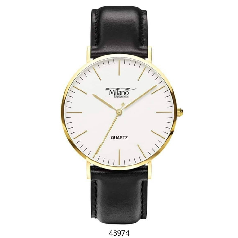 M Milano Expressions 43974 Black Faux Leather Strap Mens Watch