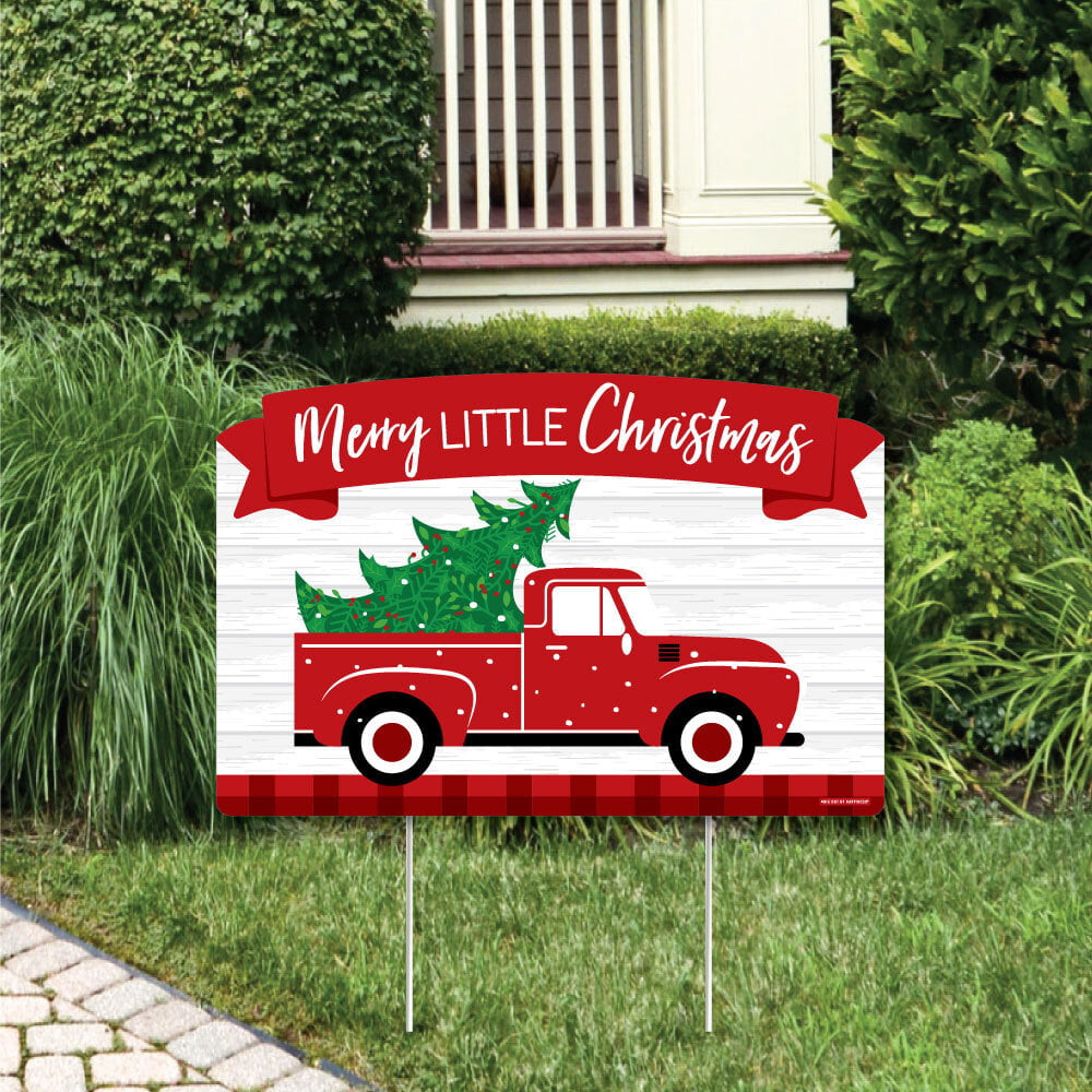 Merry Little Christmas Tree - Red Truck Christmas Party Yard Sign Lawn