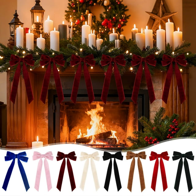 Bows For Christmas Tree Decorations Wreath Garland Velvet Bows With Twists Ties, Bow Wreath Garland, Velvet Bows, Festive Home Decor, Bow Ties, Bow Garland, Bow Ties For Tree, Bow Wreath Bow Ties,