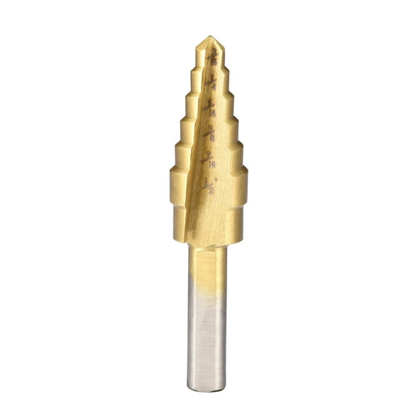 Step Drill Bit HSS4241 3/16" to 1/2" 6 Sizes Straight Flute Triangular Shank for Metal Wood Plastic