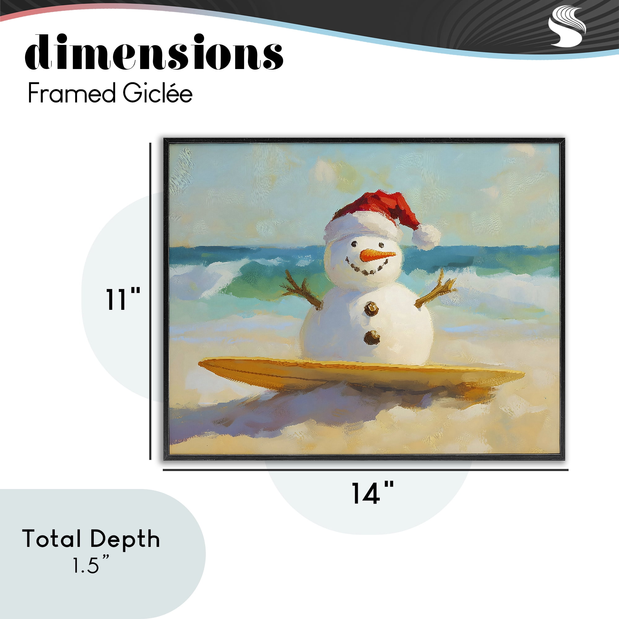Stupell Industries Surfer Snowman on Beach Black Framed Giclee Art, design by The Prints Vibe