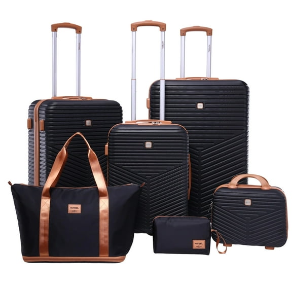 HOTEEL 6 Piece Luggage Set, PC ABS Hardside Lightweight Travel Suitcase Set with TSA Lock & Spinner Wheels(13/20/24/28in, Black)