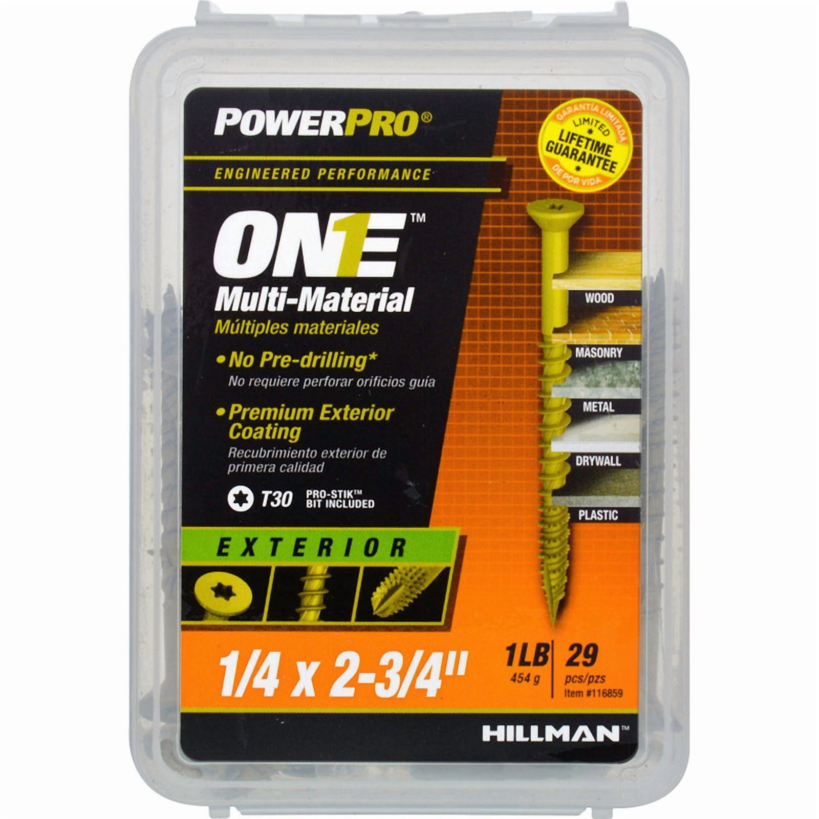 Hillman 116859 Multi-Material Screw POWERPRO ONE 1/4" S X 2-3/4" L Star Flat Head 1 lb Bronze