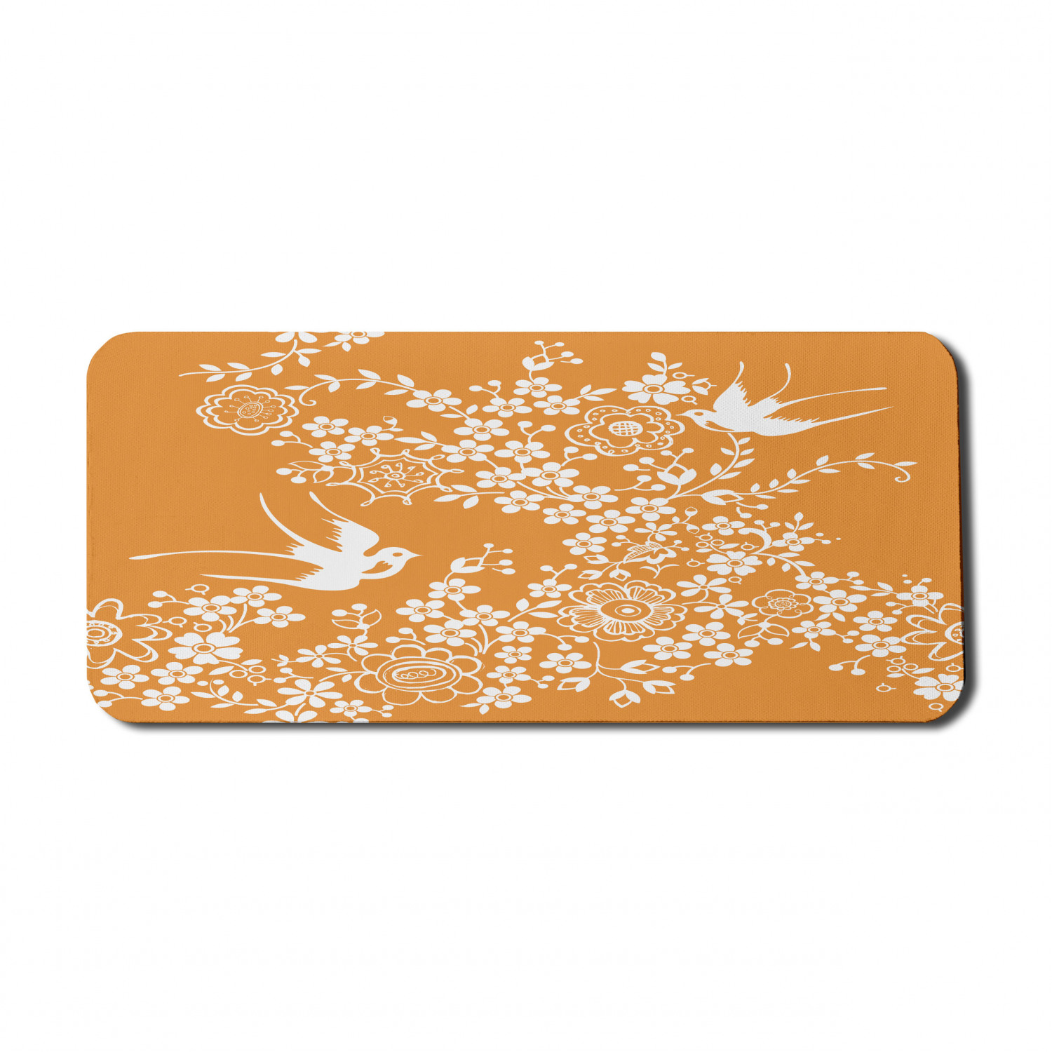 Japanese Computer Mouse Pad, Oriental Floral Japanese Style Flying Birds Pastel Colored Spring Pattern, Rectangle Non-Slip Rubber Mousepad X-Large, 35" x 15" Gaming Size, Marigold White, by Ambesonne - image 1 of 2