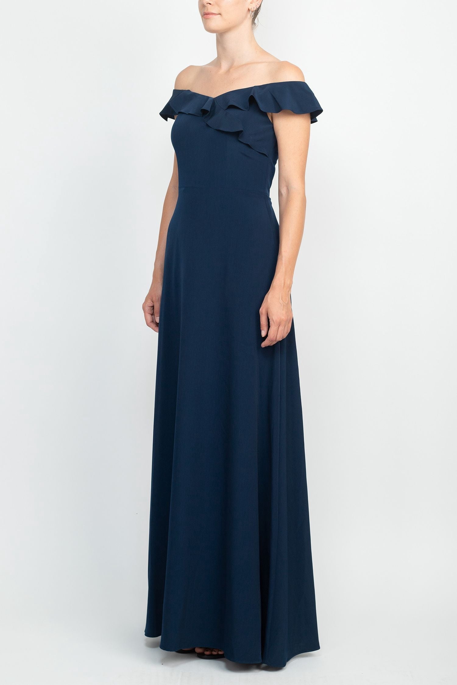 TFNC Tall - Vestito Lungo Da Damigella Monospalla In Chiffon Blu Navy Donna 58309474
