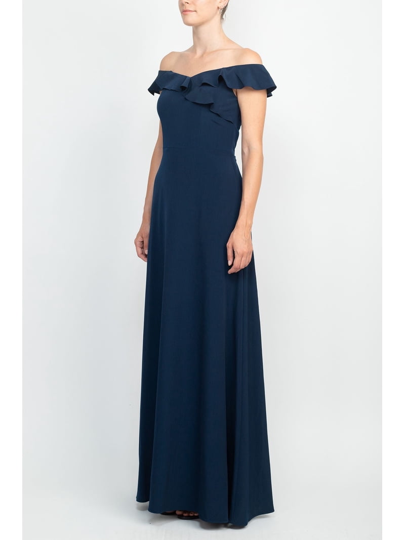 ADRIANNA PAPELL Womens Navy Ruffled Zippered Gown Lined Sleeveless Off Shoulder Full-Length Formal Sheath Dress 16 - Walmart.com ADRIANNA PAPELL Womens Navy Ruffled Zippered Gown Lined Sleeveless Off Shoulder Full-Length Formal Sheath Dress 16 - Walmart.com