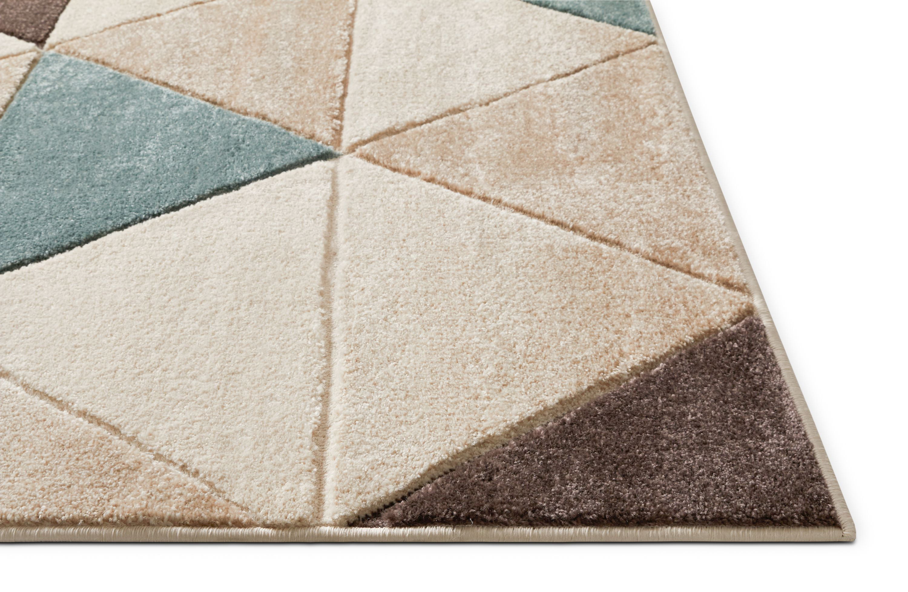 2' x 3' Area Rug Easy to Clean Stain & Fade Resistant Thick Soft Plush Well Woven Suave Angles Brown & Blue Modern Geometric Triangles Hand Carved 2x3 