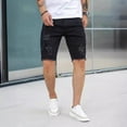 thumbnail image 5 of tasrioml Men Denim Shorts Straight Tapered Legs Ripped Holes Design Knee-Length Shorts Versatile Style Short Jeans, 5 of 8