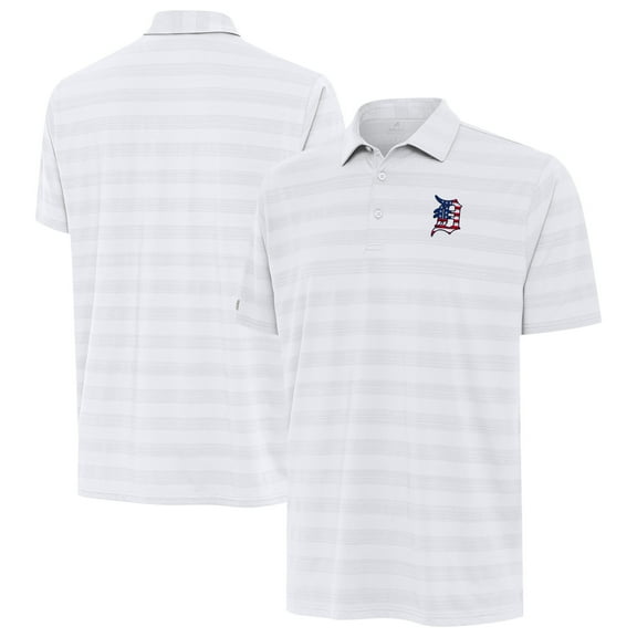 Men's Antigua White Detroit Tigers Tunnel Stars and Stipes Team Logo Polo
