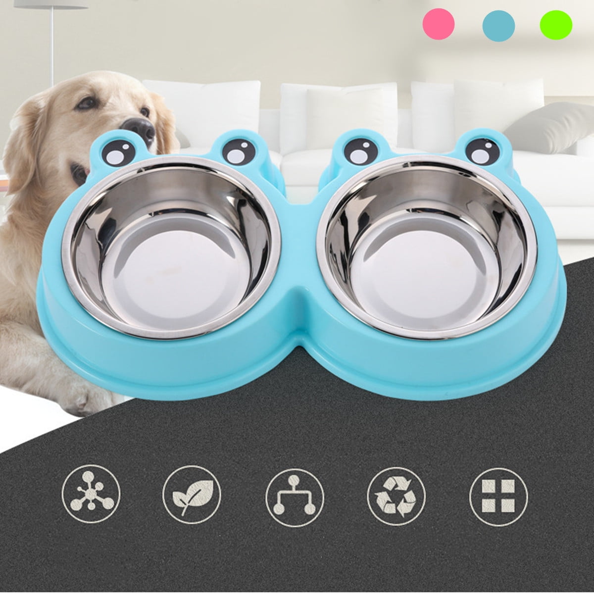 Double Dog Bowls Cute Stainless Steel Dog Bowl NonSkid Feeder Bowls