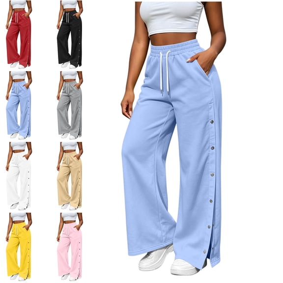 MLCDZ Fall Sweatpants for Women Drawstring Side Snap Button Lightweight Casual Loose Fit Track Pants with Pockets Comfy Baggy Lounge Golf Workout Trousers