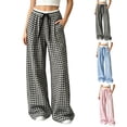 thumbnail image 2 of Women's Full Lenght Plaid Pajama Pants Wide Leg Loose Elastic Waist Summer Lightweight Lounge Bottoms with Pockets, 2 of 7