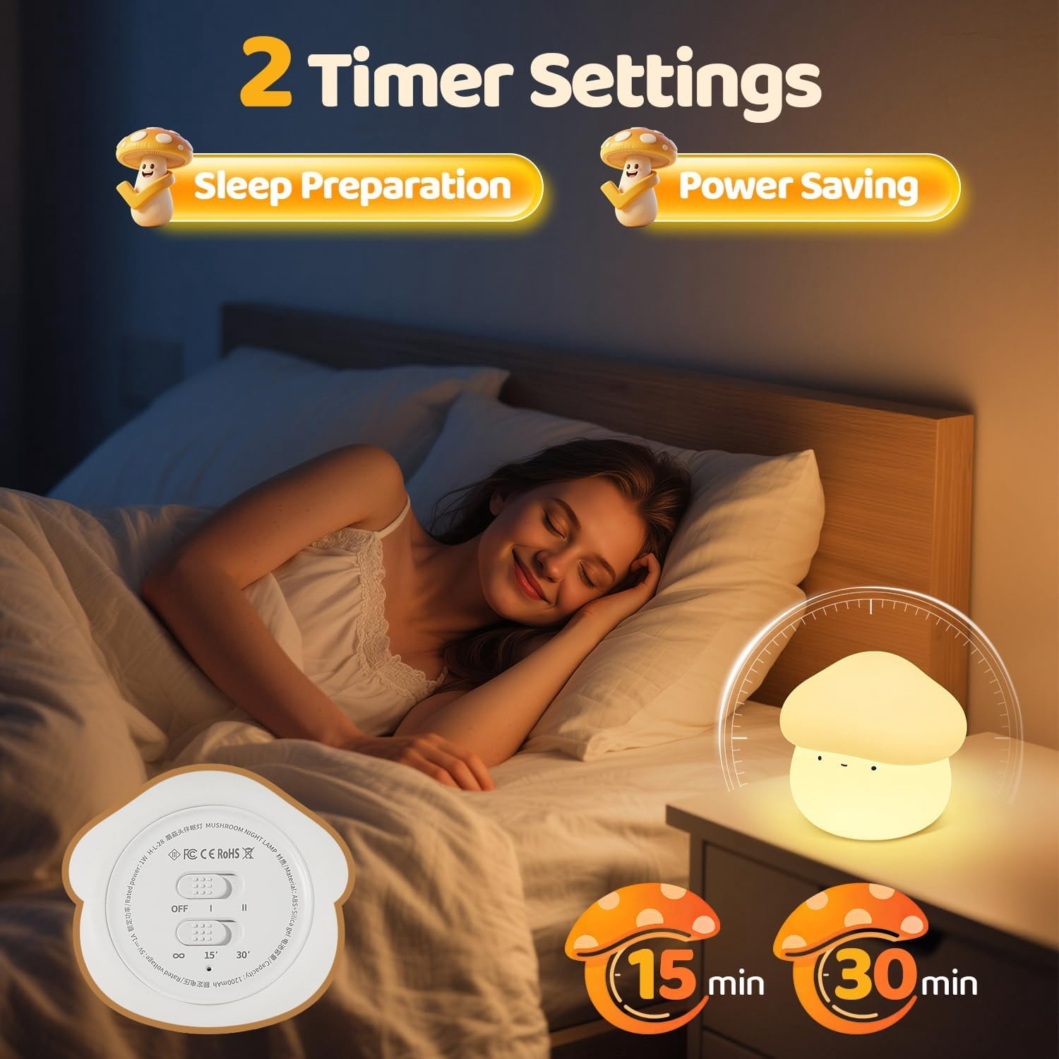 CATPAN Mushroom Lamp, Timer Mushroom Night Light for Kids, Dimmable & Easy Control Cute Lamp, Squishy Silicone Nightlight, Rechargeable Night Light for Baby Nursery, Cute Gifts Kawaii Decor