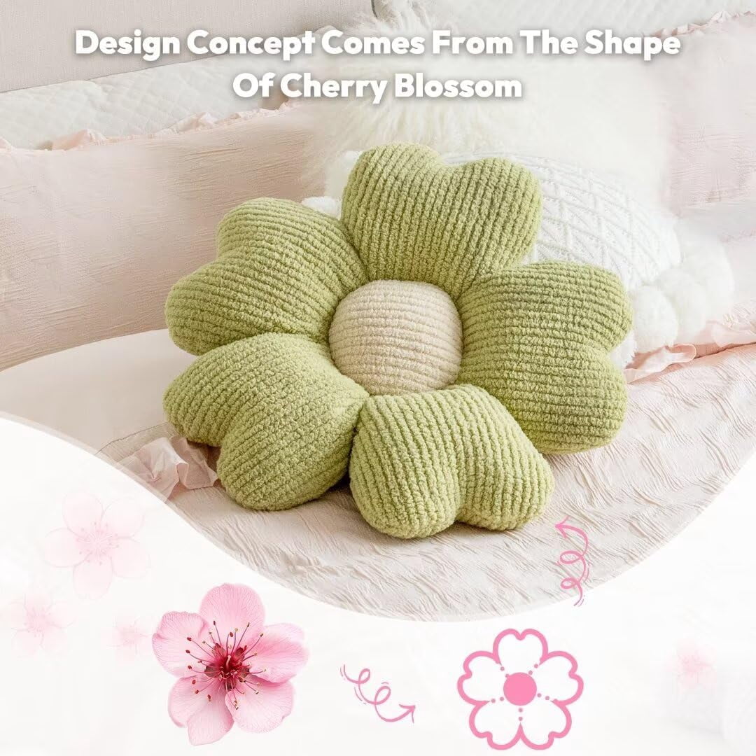 COOKCOK Flower Pillow, 19.7" Flower Shaped Throw Pillow, Daisy Plush Floor Pillow Seat Cushion Cute Aesthetic Decorative Throw Pillows for Bed Home Sofa Chair Couch Decor, Green