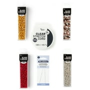 CousinDIY Earth Tone Bulk Glass E-Bead Bundle with Needles and Stretch Cord, Multi-Color