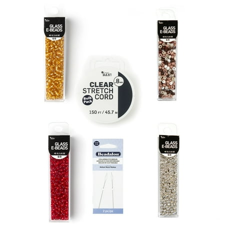 CousinDIY Earth Tone Bulk Glass E-Bead Bundle with Needles and Stretch Cord, Multi-Color