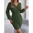 thumbnail image 5 of Womens Fall Winter Mini Dress Ribbed Knit Sweater Dress Casual Long Sleeve Sexy V Neck Bodycon Short Dress, 5 of 5