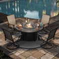 thumbnail image 7 of ALAULM 5 Piece Outdoor Conversation Sets, 4 Textilene Fabric Swivel Chairs with Metal Frame and w/48in Propane Round Fire Pit Table for Deck Garden Backyard Porch,Brown, 7 of 7