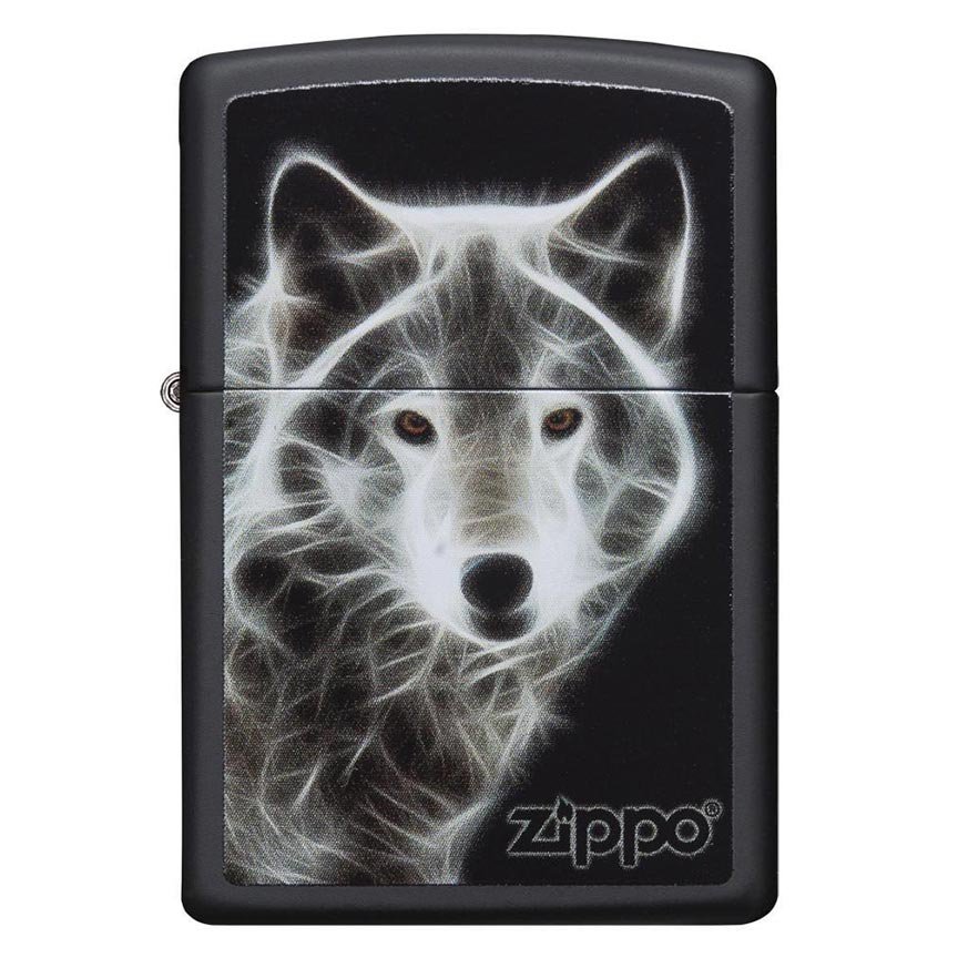 *Zippo 28303 Black Matte WHITE WOLF Lighter