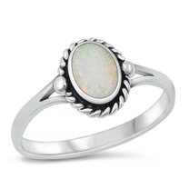 CHOOSE YOUR COLOR Bali Oval White Simulated Opal Ring .925 Sterling Silver Band CZ Female Size 4