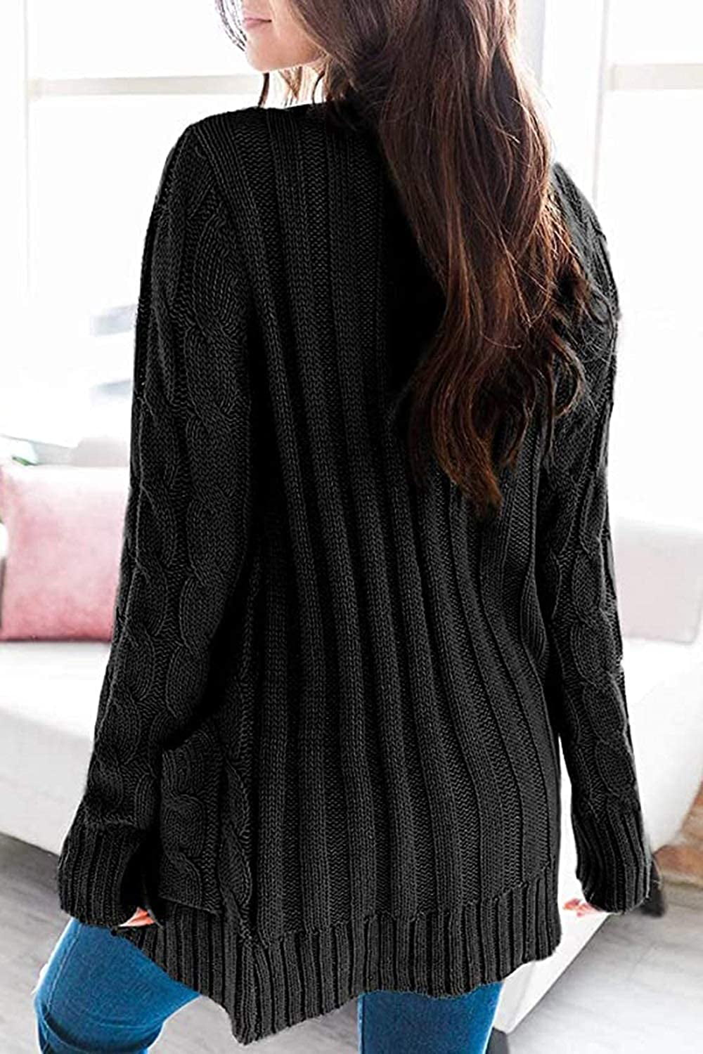 Womens Long Sleeve Open Front Buttons Cable Knit Pocket Sweater Cardigan Quealent Long Cardigan Sweaters for Women
