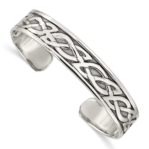 Beautiful Sterling Silver 12.5mm Celtic Design Cuff Bangle Bracelet