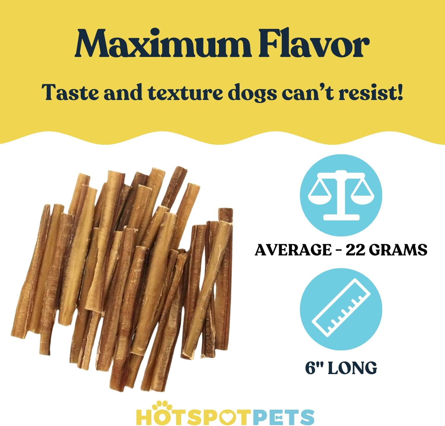 HotSpot Pets All Natural Bully Sticks 6 Inch - 10 Pack - 100% Beef Chew Dog Treat for Large Dogs