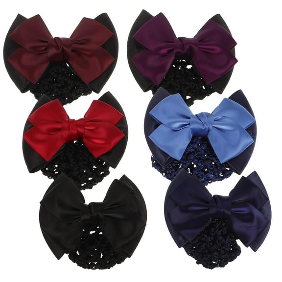 IMIKEYA 6Set Hairnets for Bun Elegant Bow Hair Snood for Women Wine Red
