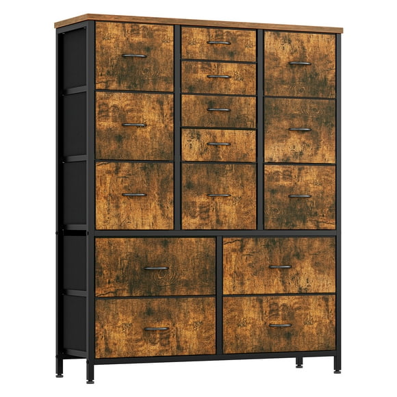 Bingirl 15 Drawers Dresser for Tall Dressers & Chests of Drawers, Storage Shelf Organizer Unit with Sturdy Metal Frame, Wood Tabletop, Easy Pull Handle