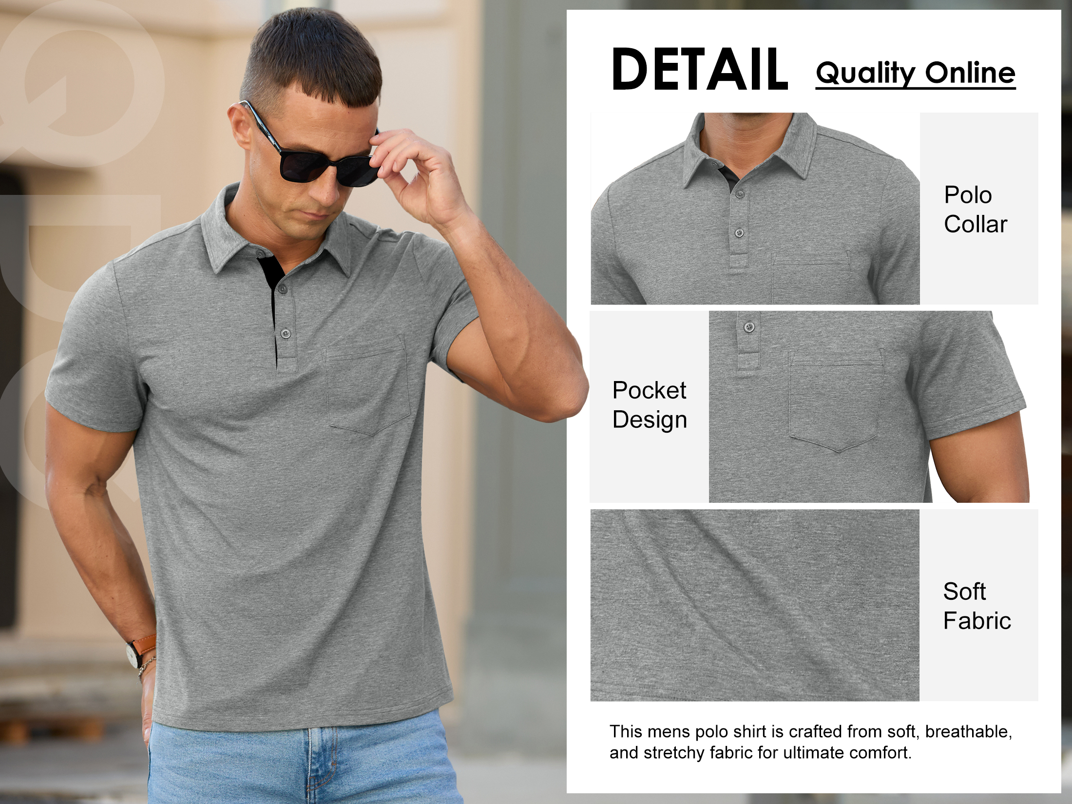 QDG Men's Cotton Polo Shirt with Pocket in Green photo 2