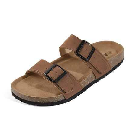 

Saodimallsu Mens Sandals Slide Cork Footbed Two Adjustable Straps Anti-slip Flat Beach Slippers Size 7-13