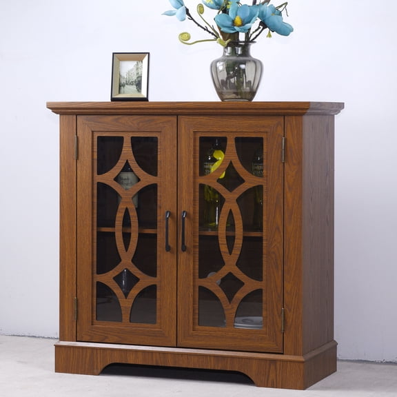CQSXDA 34.37" MDF Buffet Sideboard 2 Glass Doors, Adjustable Shelf, For Dining Room Or Living Room,
Dark Oak