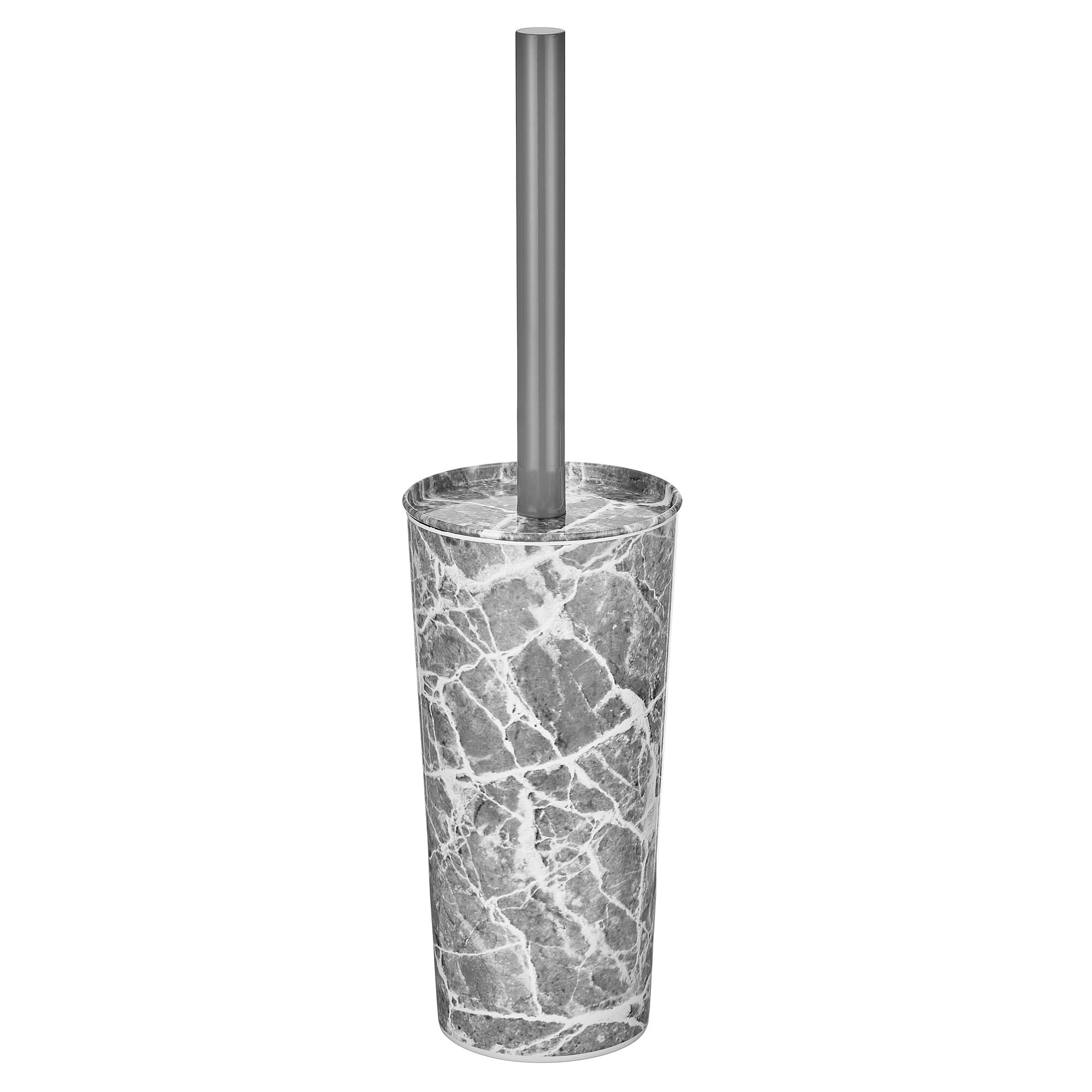 mDesign Stainless Steel Toilet Bowl Brush and Holder Set, Modern Metal Compact Storage Organizer Cleaner Scrubber for Toilet - Heavy Duty Cleaning Plunger for Bathroom, Mirri Collection, Gray Marble