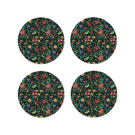 

Matuu Mexican Flower 1 for Cup Coasters Set of 4 Leather Coasters Desk Coasters for Office Measures 4” x 4”-Round Shape