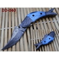 thumbnail image 4 of Fish shape Damascus steel folding knife cow leather sheath, hand forged Twist pattern Damascus blade, 8" folding pocket knife 4" blade colored Bone & Damascus bolster scale, 4 of 6