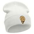 thumbnail image 4 of Melting Happy Face Embroidered 12 Inch Long Knitted Beanie - White OSFM, 4 of 5