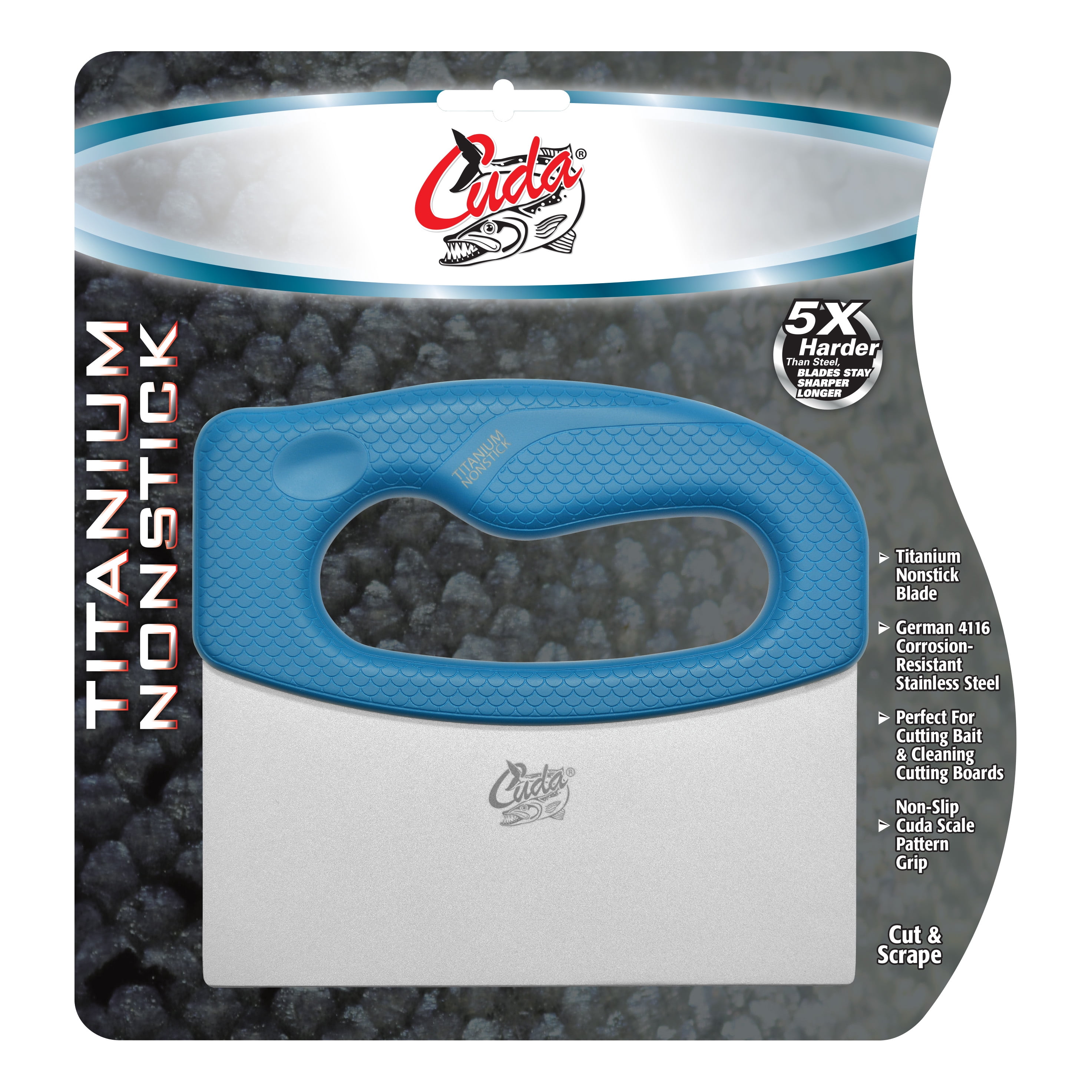 Cuda Cut and Scrape Fishing Tool, Non-Stick with Non-Slip Grip Blue Handle