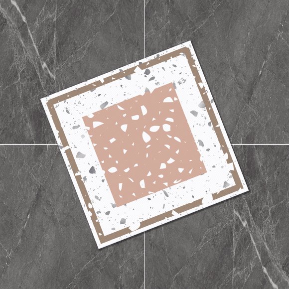 Zhuge Floor stickers self-adhesive living room floor beautification PVC tiles terrazzo texture anti slip decoration floor stickers waterproof (16 pieces, pink)