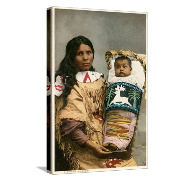 Art.com Menominee Indian Woman with Papoose Stretched Canvas Print Wall Art, 12" x 18"