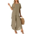 thumbnail image 2 of INSPIRE CHIC Women's Pajamas Casual Short Sleeve Loose Outfit Set Shirt Long Pants 2 Piece Sets L Khaki Green, 2 of 6