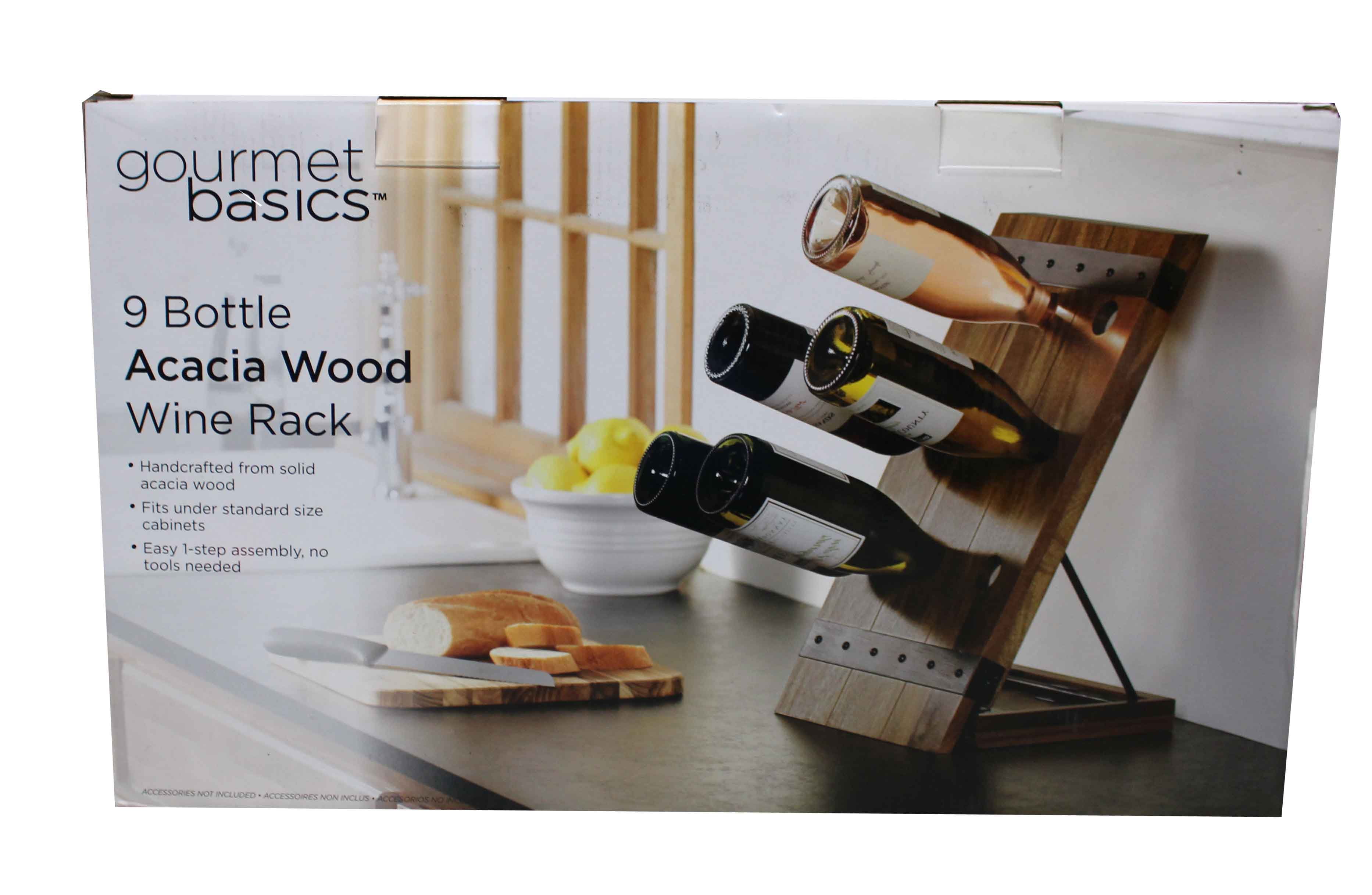 Spin uitlijning Liever Gourmet Basics 9 Bottle Acacia Wood Wine Rack with Black Wire - Walmart.com