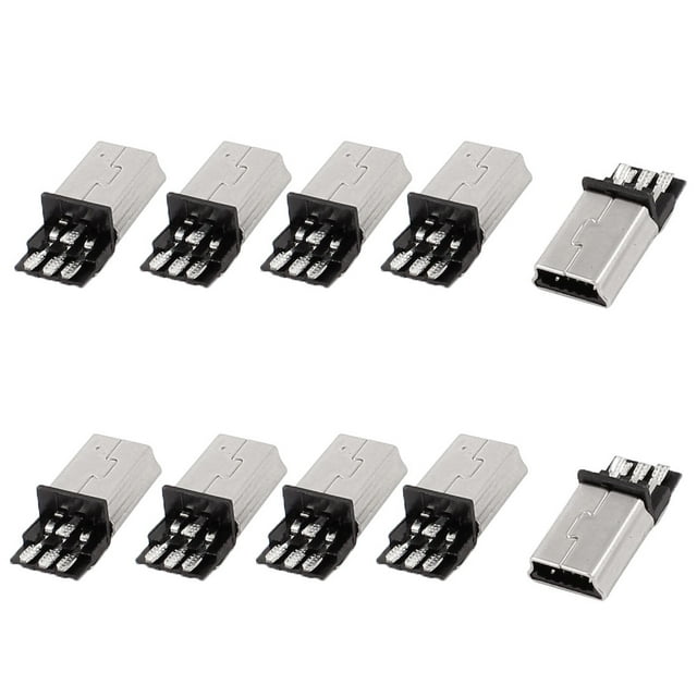 10 Pcs Mini Conector Macho USB 5Pin Tipo B Montaje en PCB Socket de Soldadura Tono Plateado