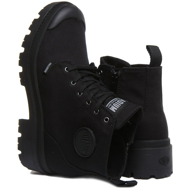 Palladium Pallabase Twill Women\'s Black Lace Up Canvas Ankle Boot With Side  Zip Size 9 | 